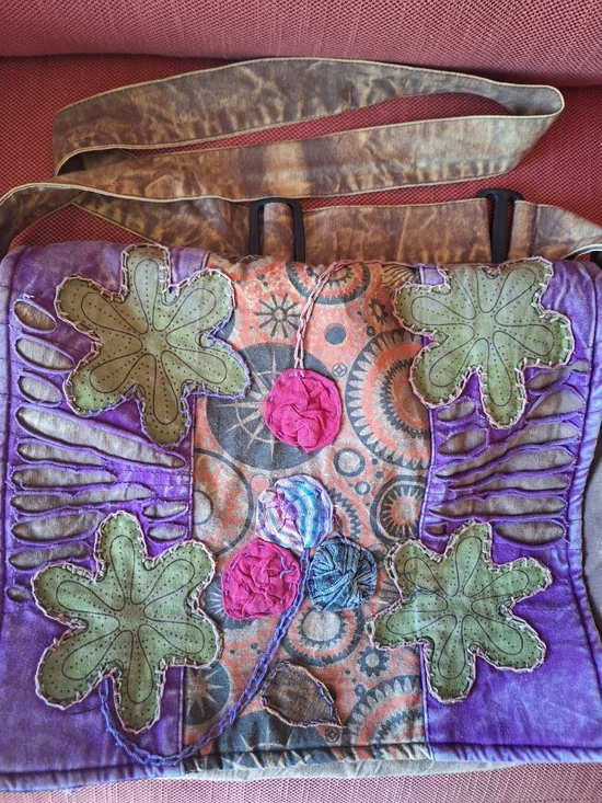Boho Patchwork Crossbody Bag - Purple Floral Accent - Picture 6 of 6